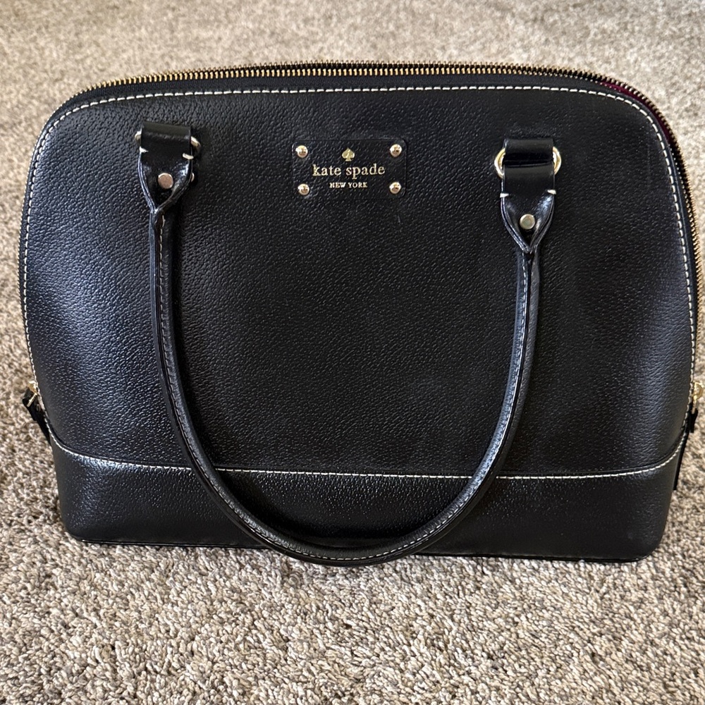 kate spade Black Leather Dome Satchel with Gold Hardware